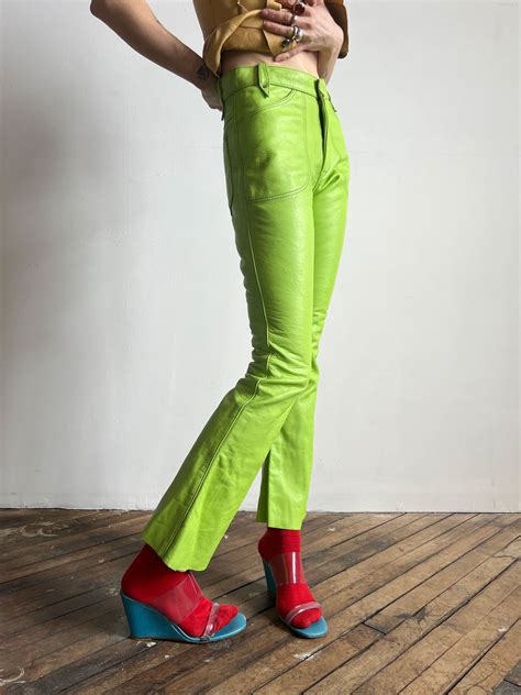 rive gauche ysl lime green leather pants